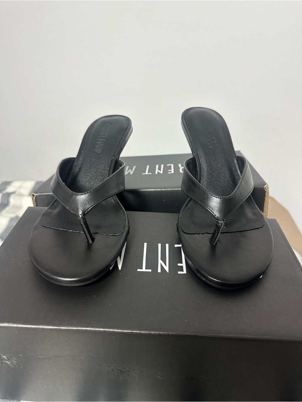 Dolls Kill Black Leather Thong Heels